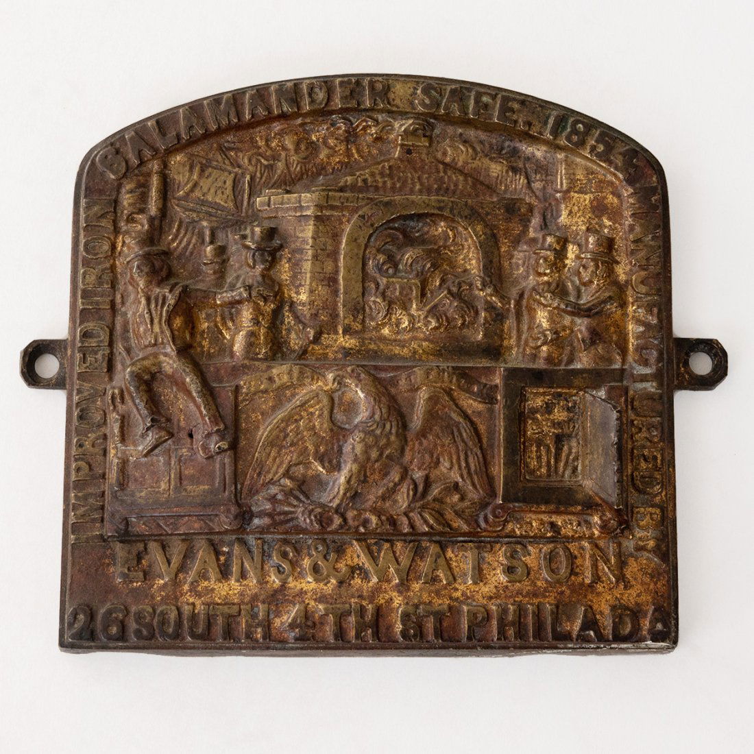 Antique Evans & Watson 1854 Brass Salamander Safe Plate (1 of 7)
