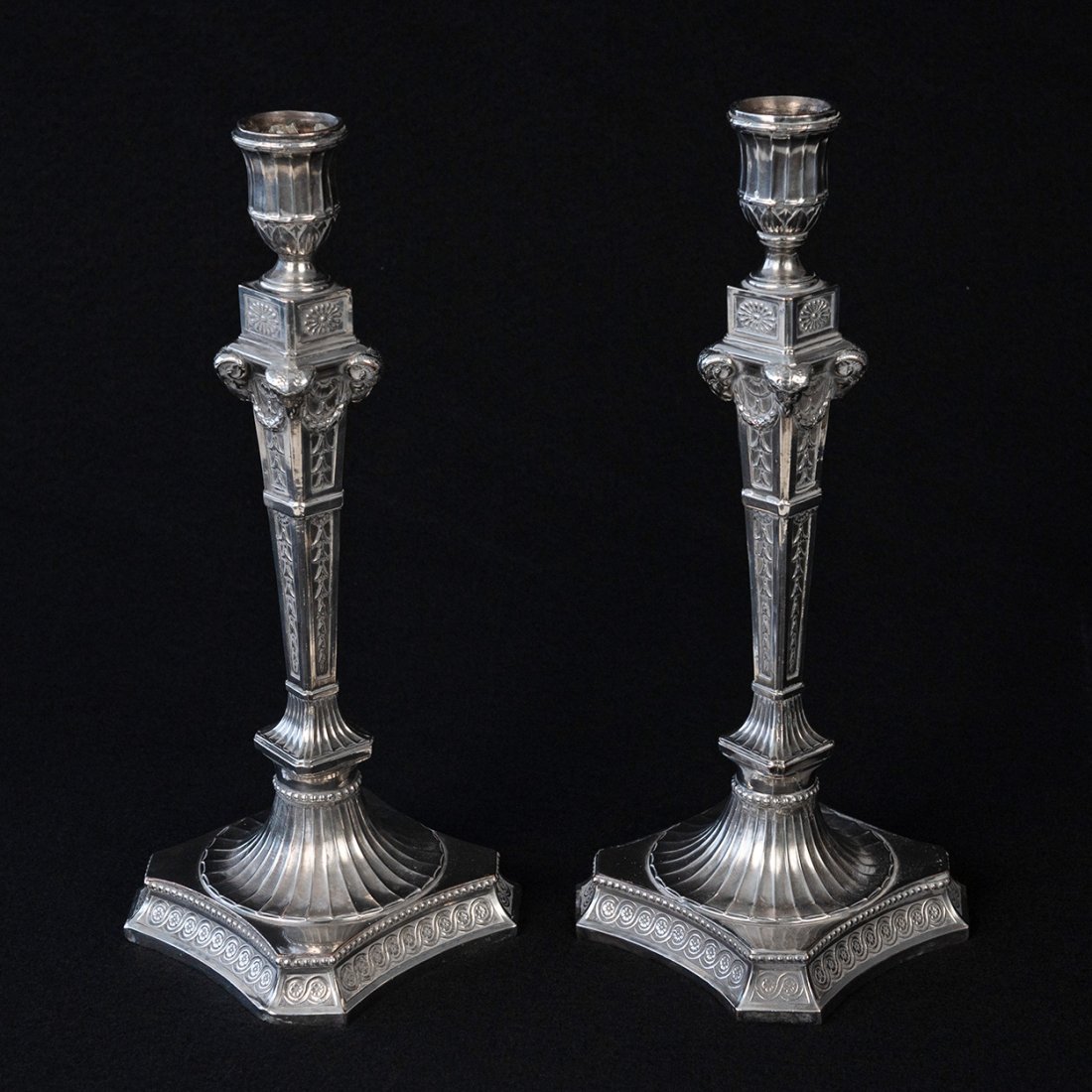 Pair of Antique Sheffield British Silver-Plate Neo Classical Weighted Candlesticks (1 of 9)
