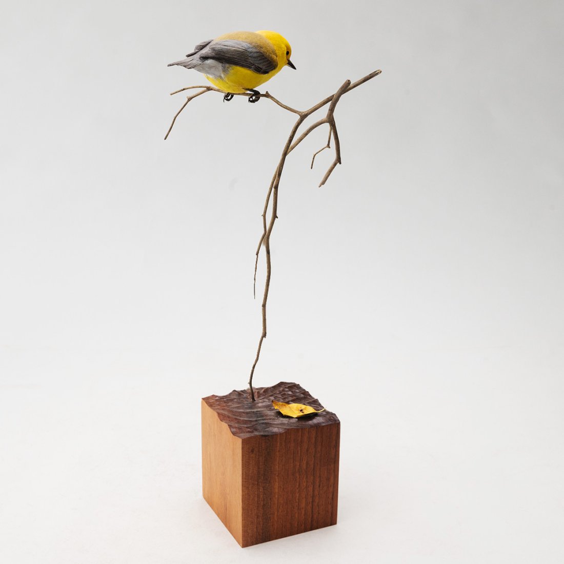 Carved Prothonotary Yellow Warbler Bird on Branch by Bruce Lepper (1 of 5)