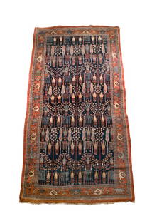 Antique Bijar Wool Oriental Rug 11'8" x 6'9": Antique Bijar Wool Oriental Rug , circa 1900, size 11'8" x 6'9", country of origin Iran, Seneh knot, pile is wool, Original ends have been reduced, natural dyes, design is floral willow tree pattern,