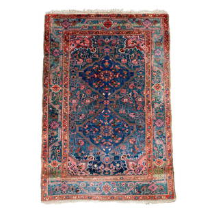 Antique Kurdish Josan Oriental Wool Rug 6'6" x 4'8": Antique Kurdish Josan Oriental Wool Rug, circa 1900, size 6'6" x 4'8", country of origin Iran, Seneh knot, wool pile, Original ends , Natural dyes, design is geometric and floral pattern with two