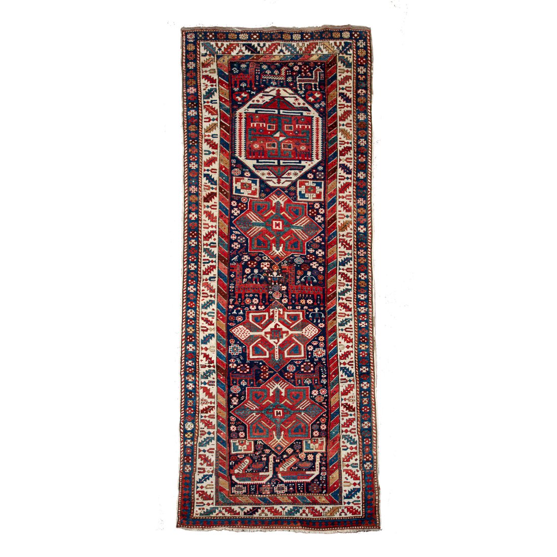 Antique Caucasian Kazak Wool Oriental Runner 9'6" x 3'9" (1 of 7)