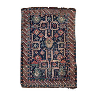 Antique Shirvan Wool Oriental Rug 5' x 3'9": Antique Shirvan Wool Oriental Rug, circa 1900, Size is 5' x 3'9" , country of origin is Azerbaijan, Ghiordes knot, Wool pile, Original ends, natural dyes, design is geometric pattern repeated all over