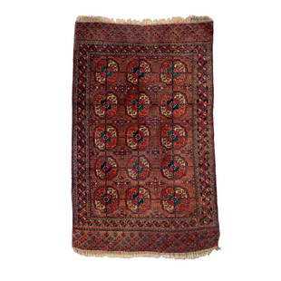 Vintage Turkamon Yamoud Wool Oriental Rug 3'5" x 2'9": Vintage Turkamon Yamoud Wool Oriental Rug , circa 1920, rug size 3'5" x 2'9", country of origin is Turkmenistan, Seneh knot , Wool Pile , original ends with restoration, Natural and Aniline dyes, desi