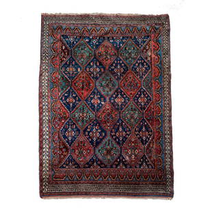 Vintage Afshar Wool Oriental Rug 5'1" x 4'8": Vintage Afshar Wool Oriental Rug, Circa 1920, size is 5'1" x 4'8" , country of origin is Iran, knot is Seneh, pile is wool, original ends, natural dyes, design is geometric tile pattern all over,