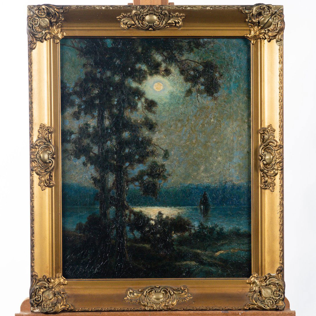 Early Original Oil on Canvas of Moonlight Landscape Signed Saloma? (1 of 3)