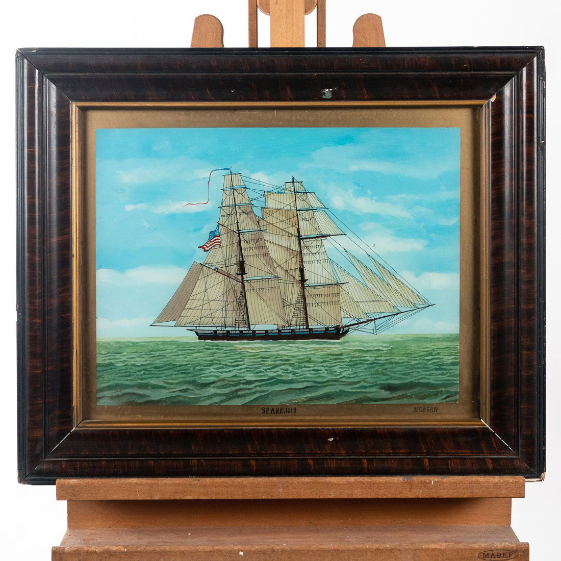 Antique Reverse Painting on Glass of Ship "SPARK" 1814 Signed Morgan (1 of 7)