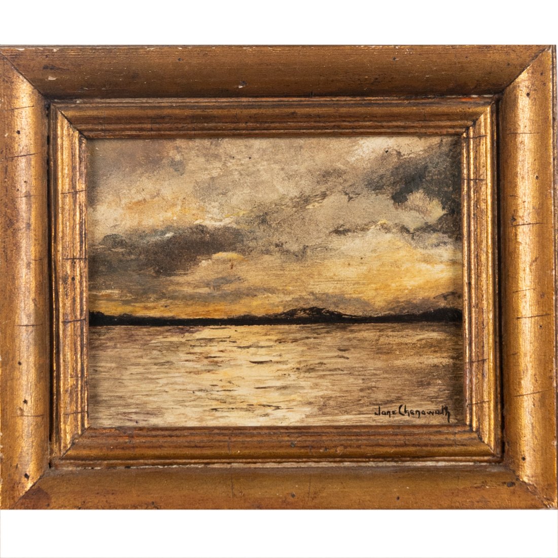 Original Oil Painting of Seascape on Board by Jane Chenoweth: original oil painting of seascape on board by Jane Chenoweth measuring 6.75" wide x 5.75" high framed and signed in lower right hand corner
