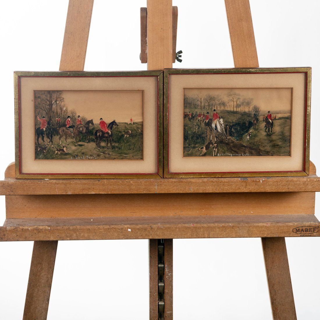 Pair of Original Watercolors "Hunt Scenes" by Kathryn Dawson 1916 (1 of 4)