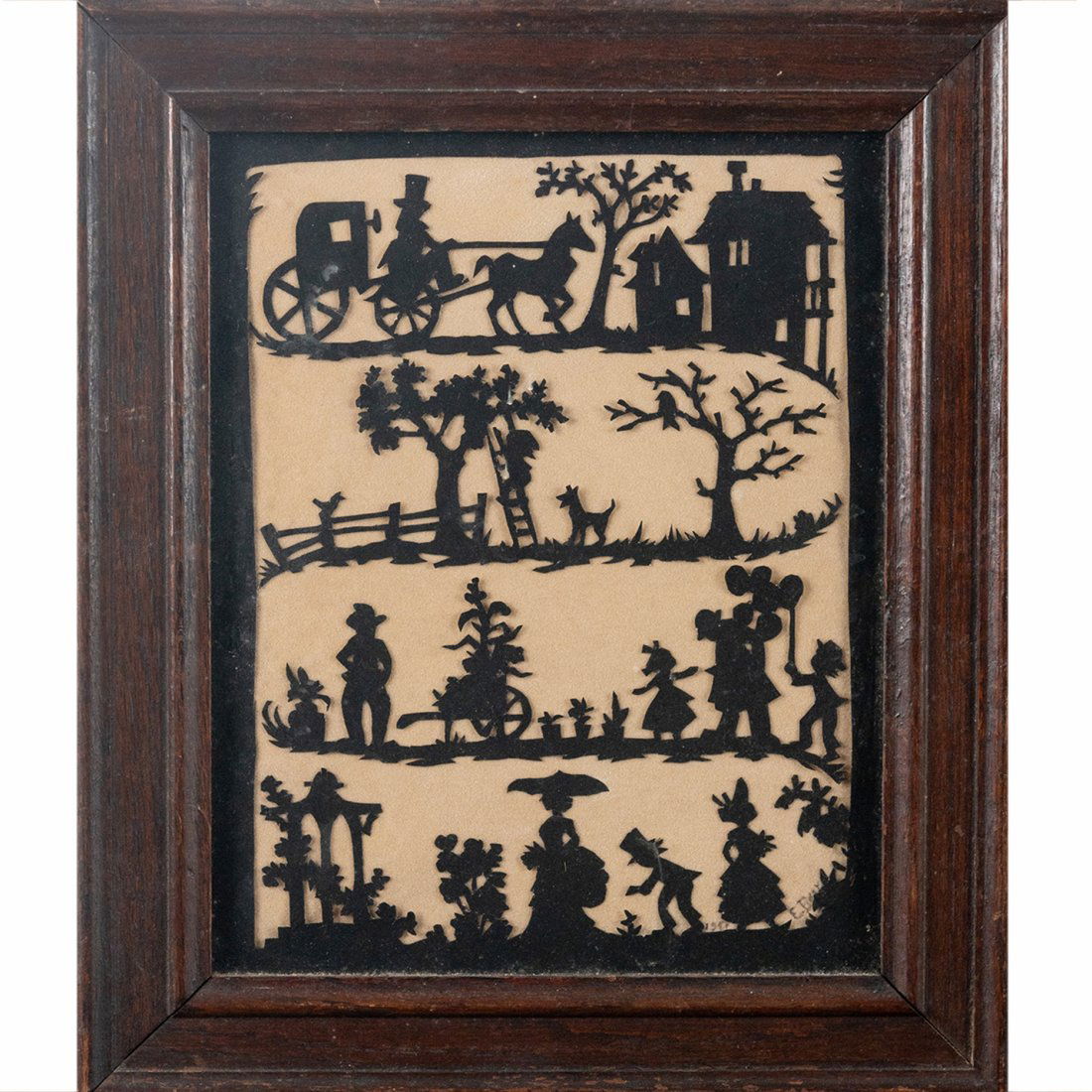 Vintage Signed Silhouette Paper Cutting " Amish Country Scene" (1 of 4)