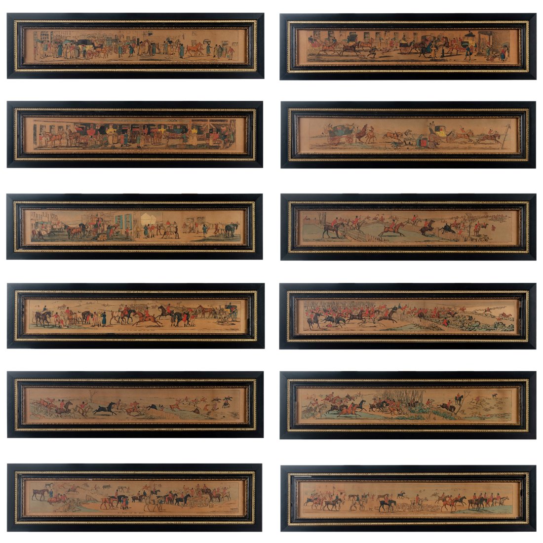 After Henry Thomas Alken (British, 1785-1851) 14 Scene Set of "A Hunting Trip to Melton Mowbray"br (1 of 17)