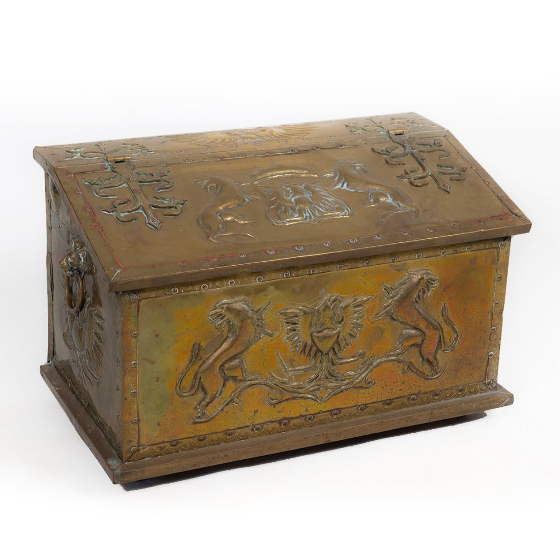 Antique Brass Embossed Log Box on Wheels (1 of 11)