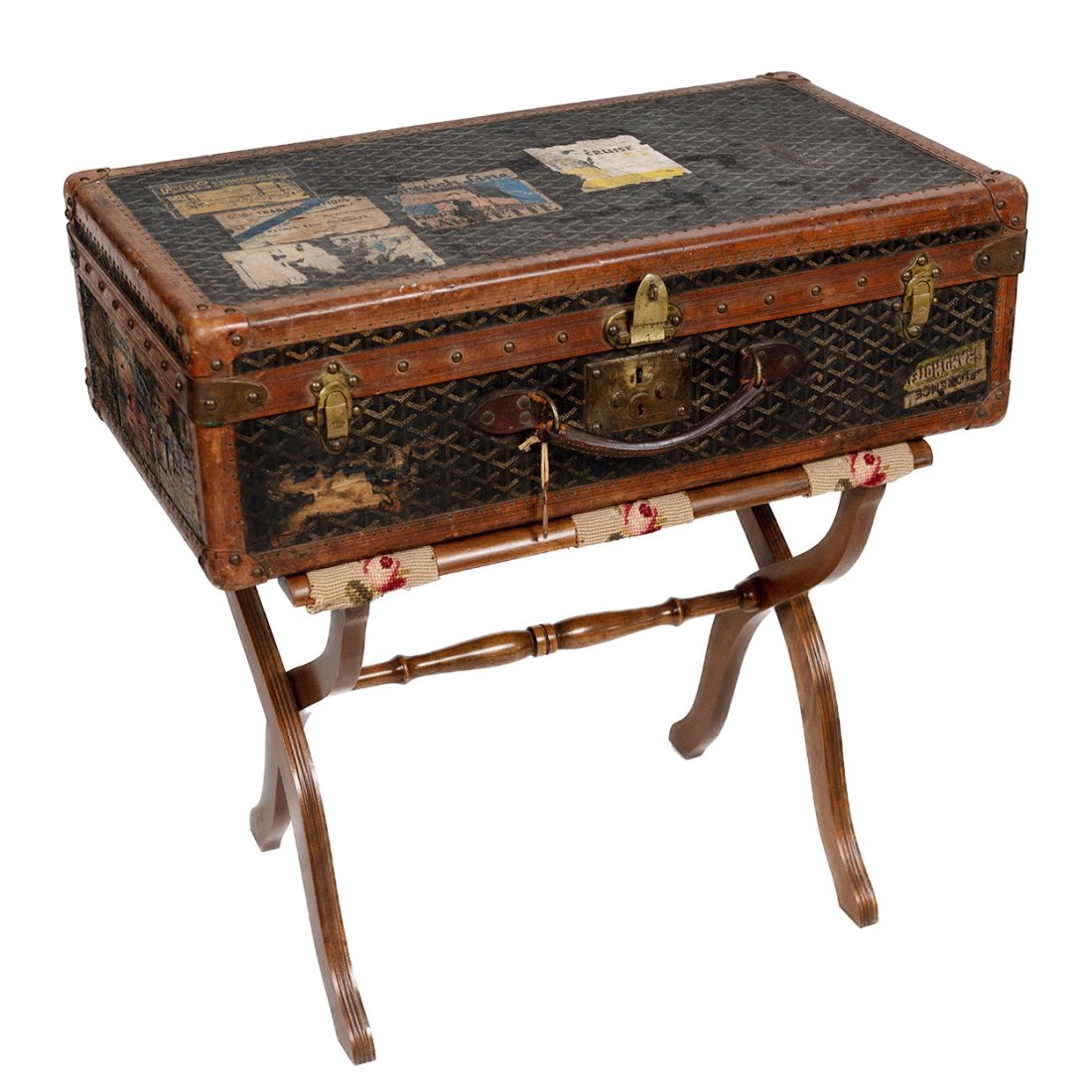 Vintage Maison Goyard Suitcase with Luggage Stand (1 of 14)