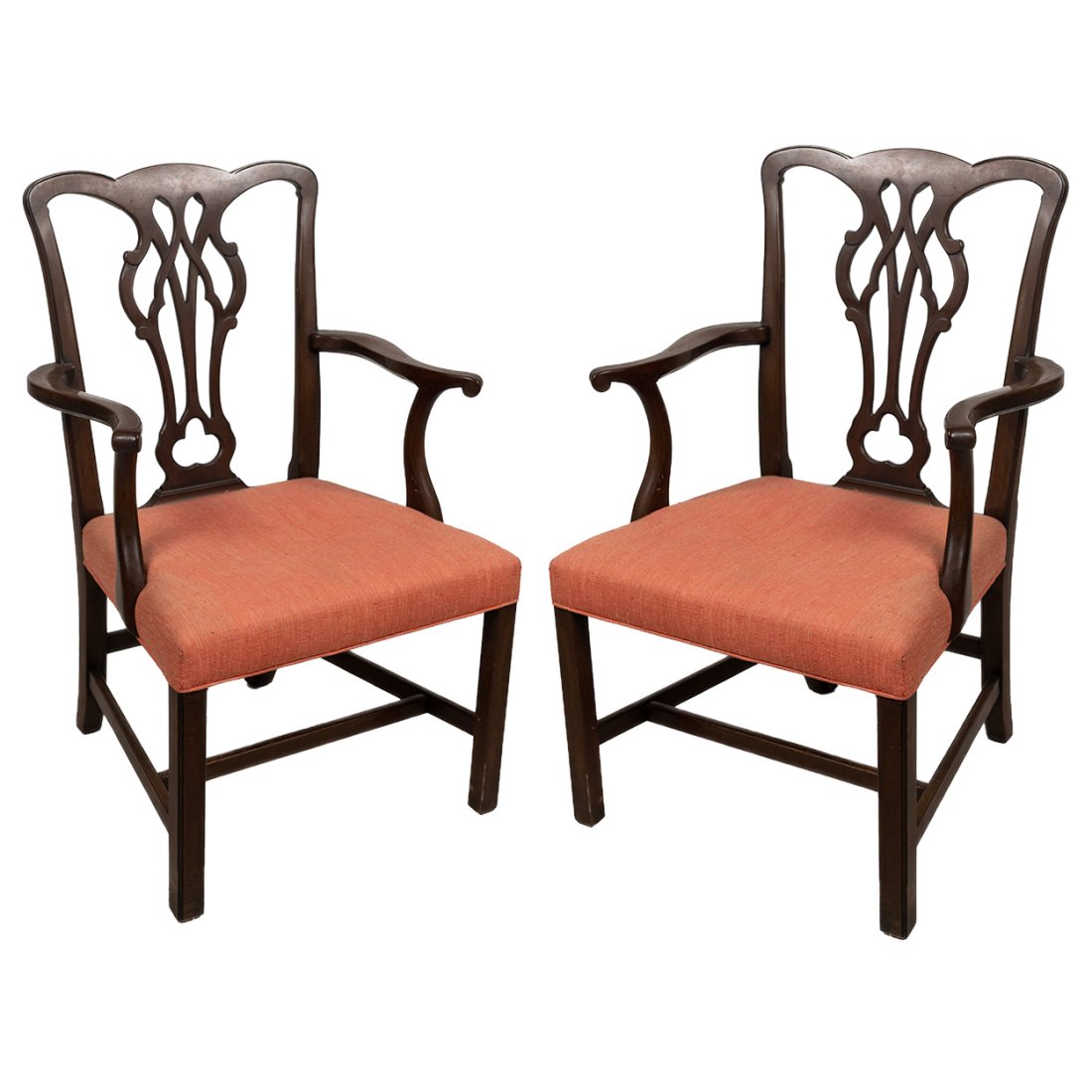 Pair of Vintage Mahogany Chippendale Arm Chairs (1 of 3)