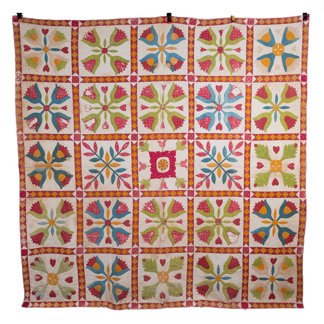 Antique Lotus Bridal Quilt: signs of normal wear, measuring 98" x 102" wide