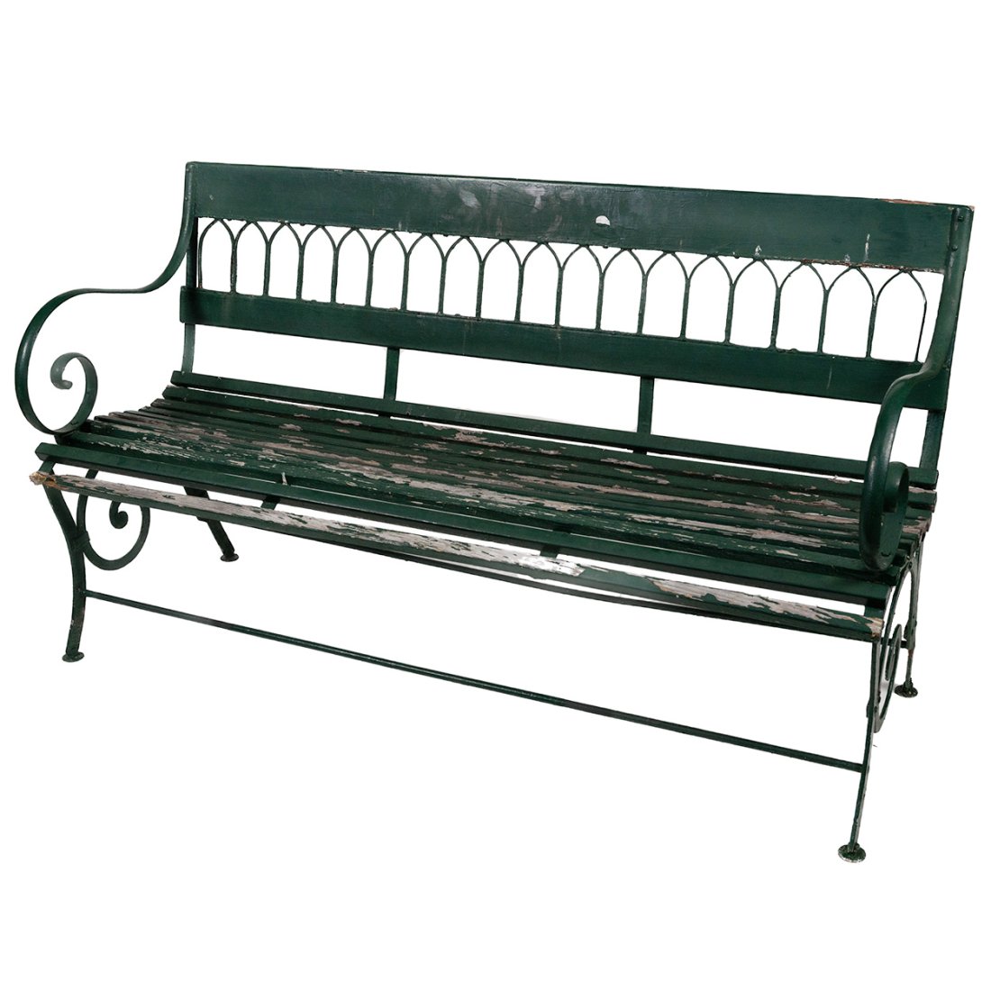 Antique Green Painted Wooden and Metal Bench (1 of 7)
