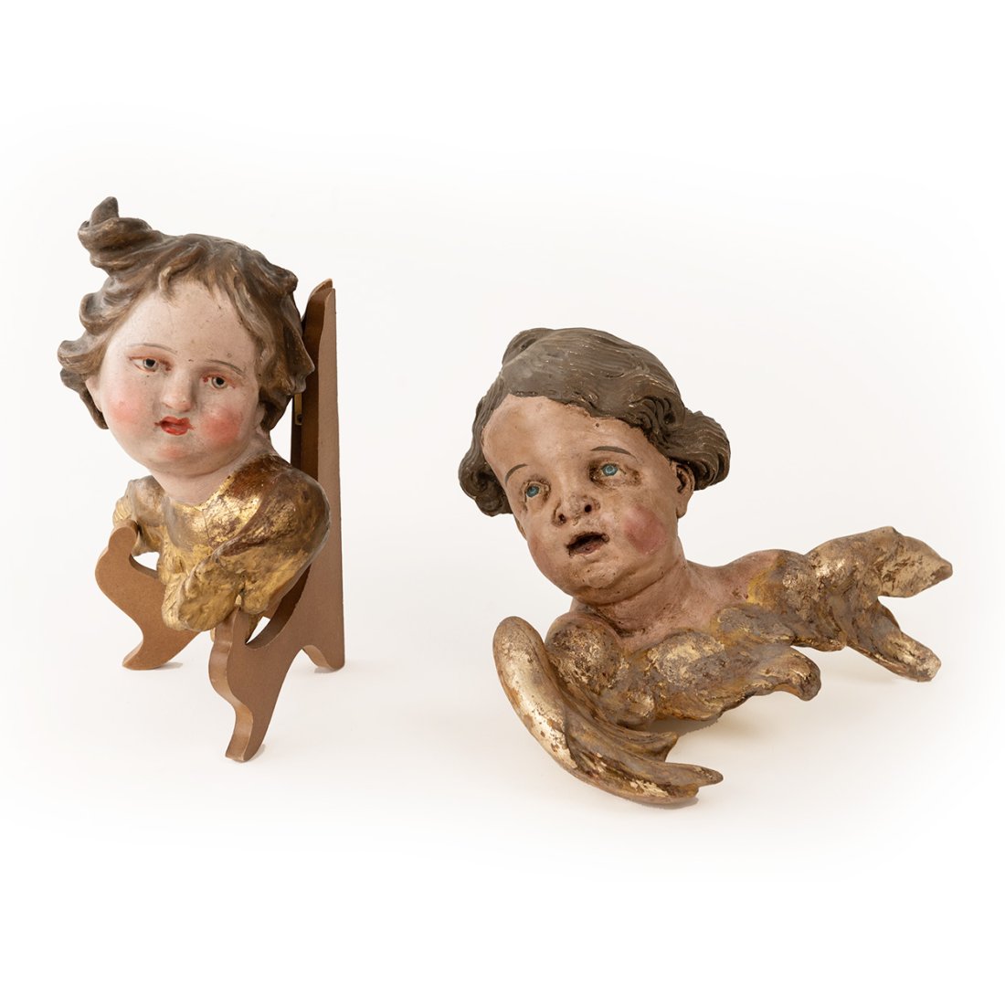 Pair of Antique Carved Polychrome Angel Heads Figures (1 of 8)