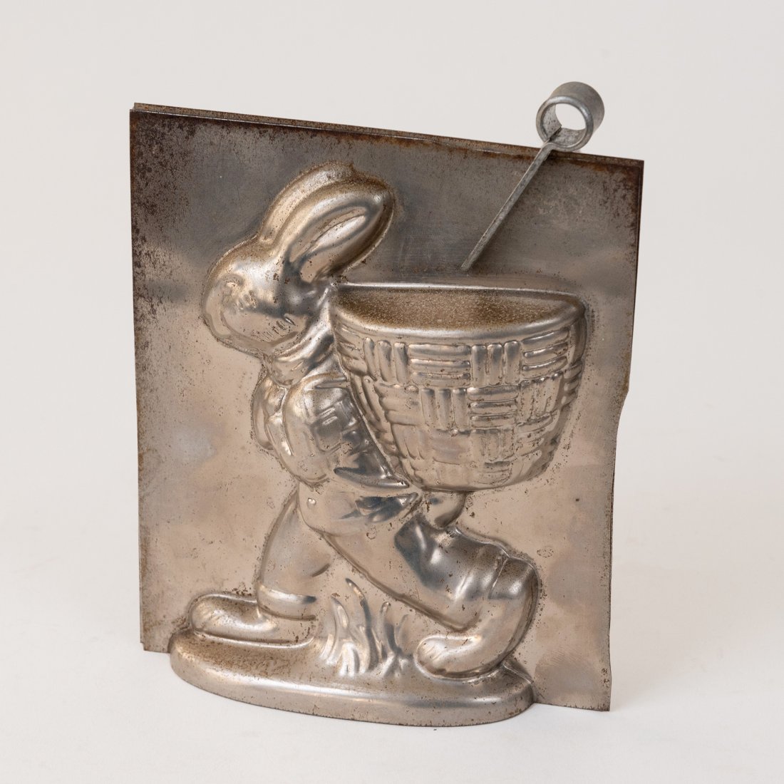 Vintage Bunny Walking with Basket Chocolate Mold: measuring 5" wide x 6" high