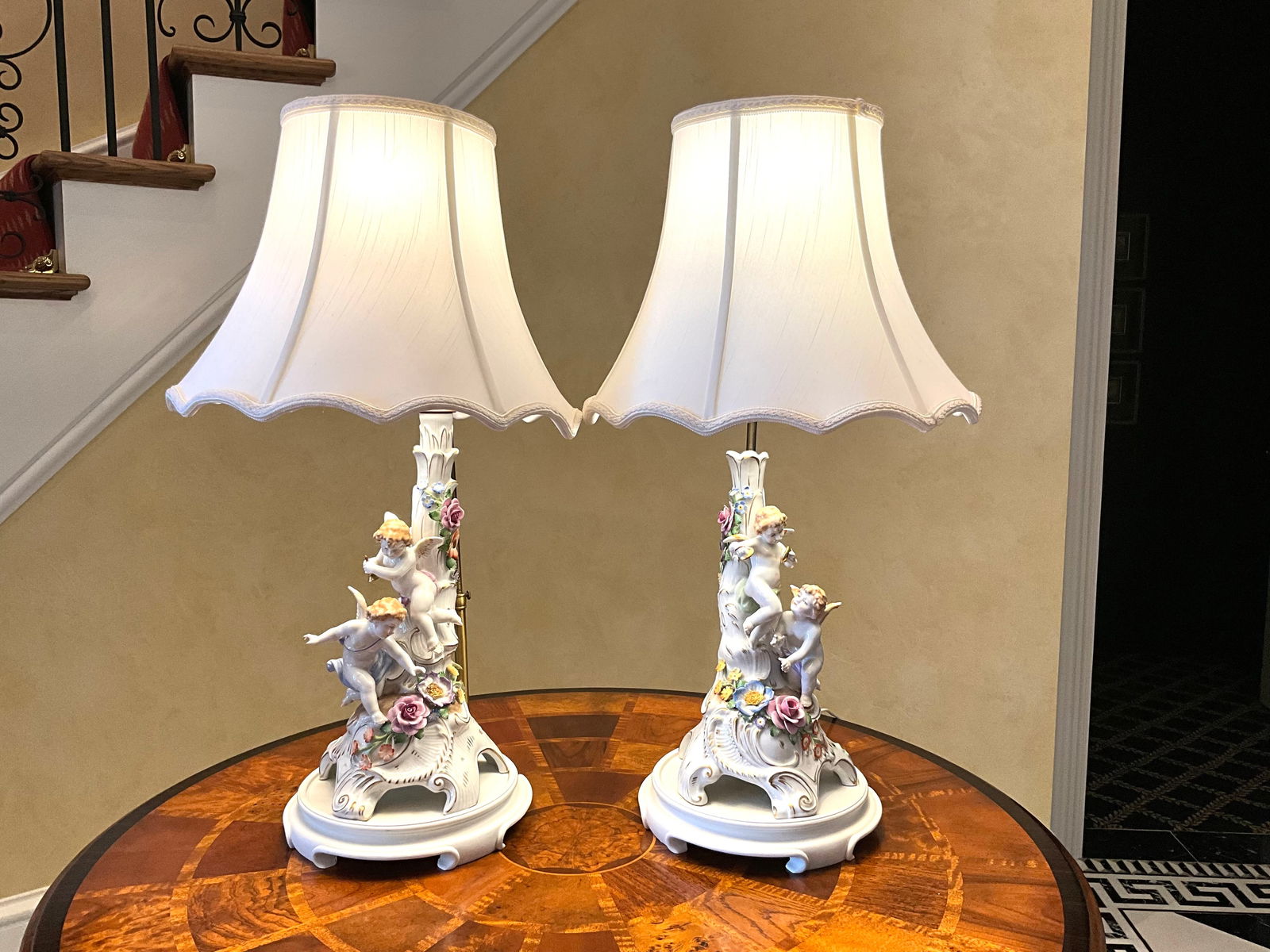 Pair of Porcelain Cherub Figural Lamps By Schierholz (1 of 6)