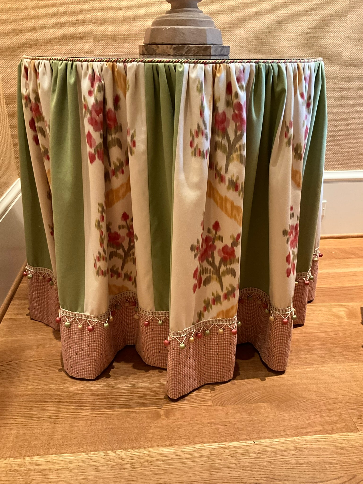 Custom Upholstered Tablecloth with Glass Top Table (1 of 4)