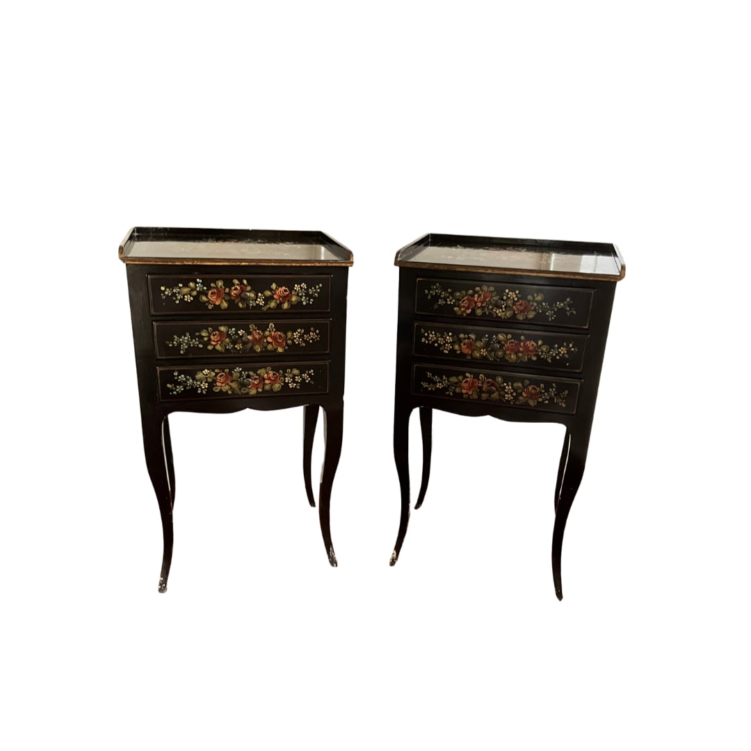 Pair of Vintage Hand-Painted French Floral Tables (1 of 7)