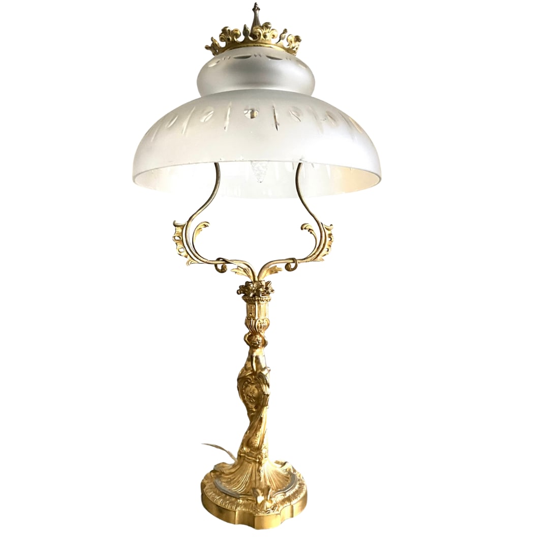 Neoclassical Gold Table Lamp with Frosted Glass Shade (1 of 3)