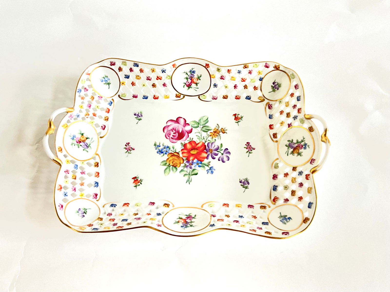 Antique  Handpainted Reticulated Dresden Platter (1 of 3)