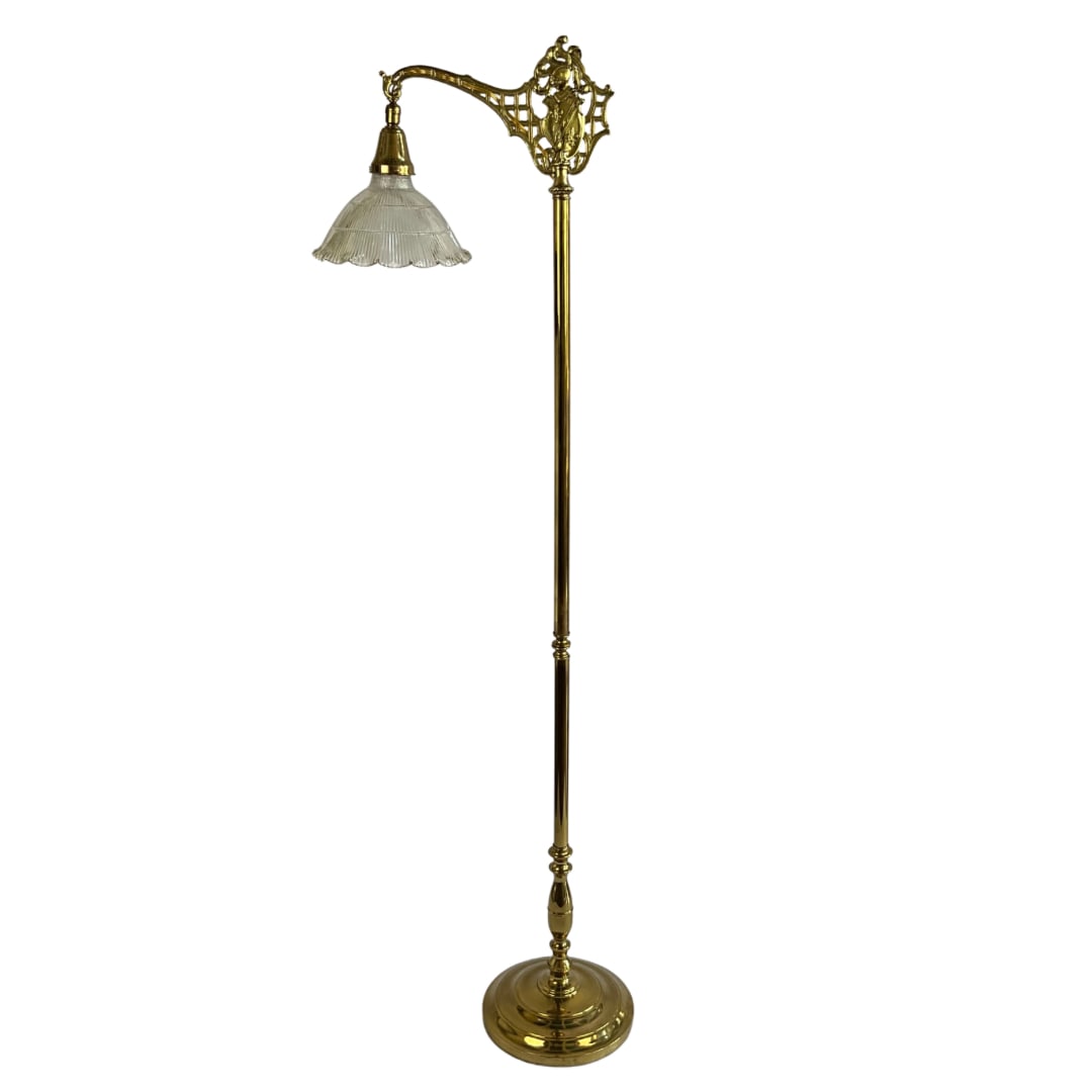 Antique Brass Bridge Lamp With Glass Shade (1 of 3)