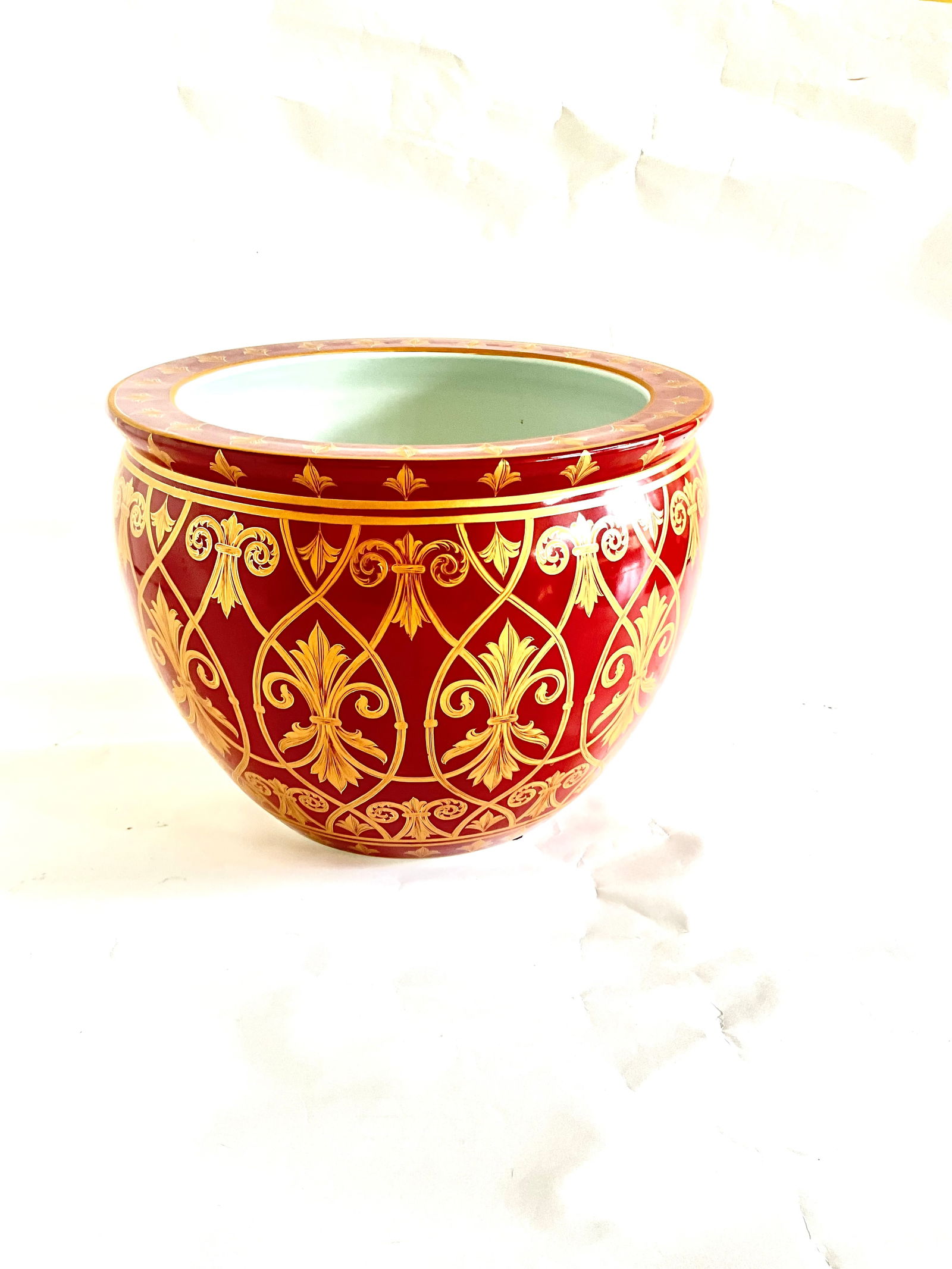 Large Red and Gold French Style Flower Pot (1 of 2)