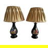 Pair of Vintage Painted Transfer Printed Vase Mounted Porcelain Lamps
