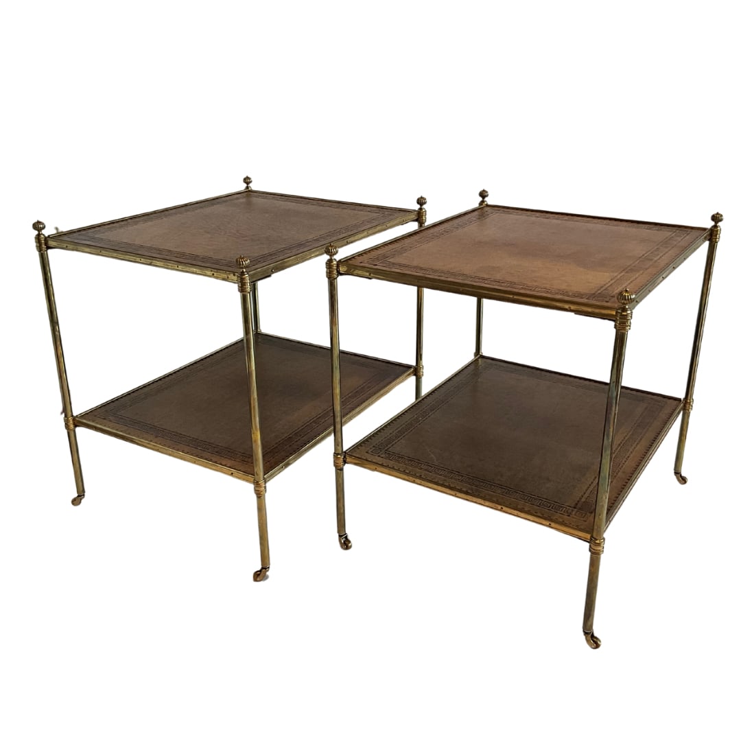 Pair of Leather and Brass Etagere Stands / Endtables (1 of 5)