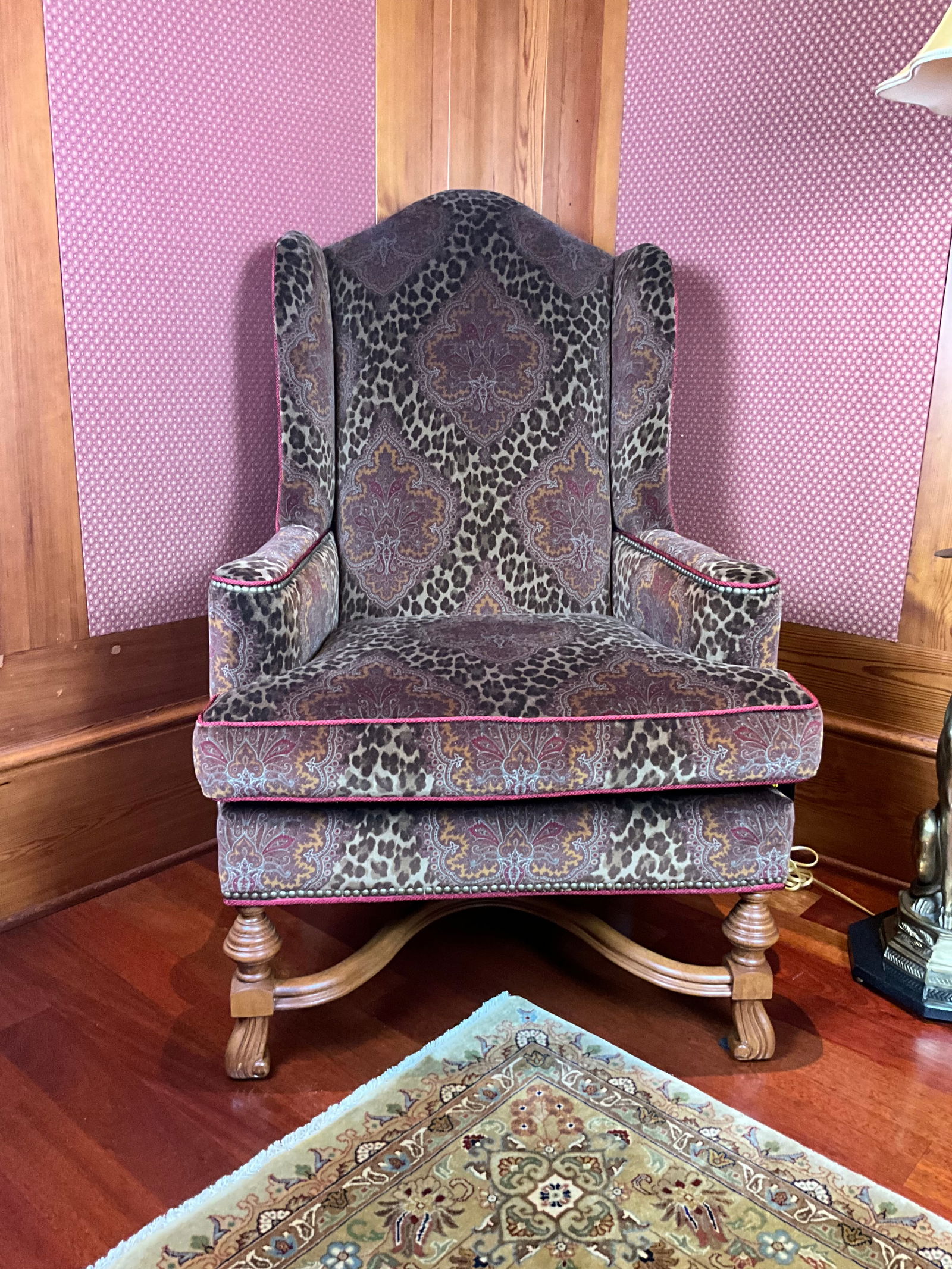 Vintage Sam Moore Custom Upholstered Paisley and Leopard Design Wingback Chair (1 of 5)