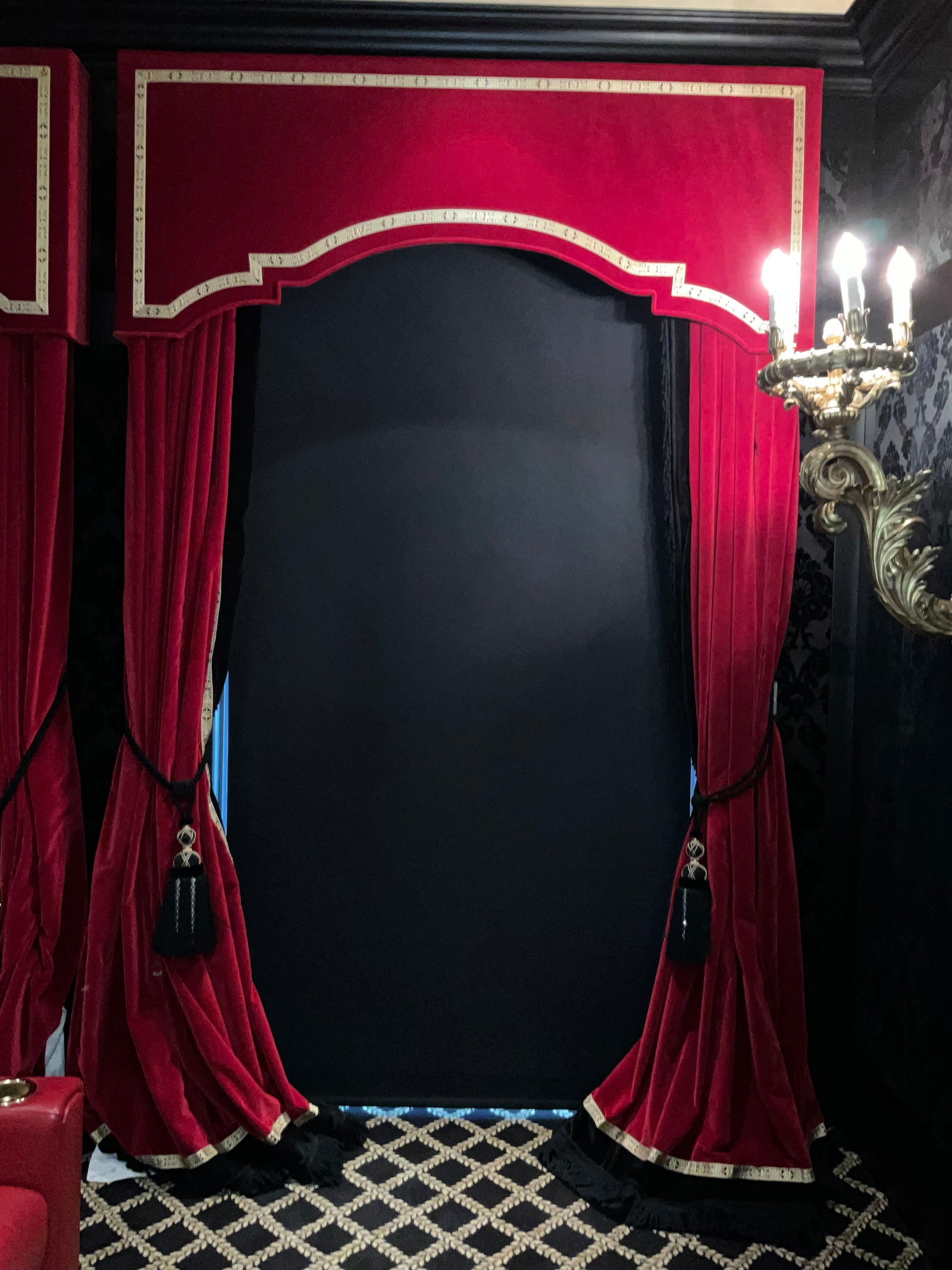 Pair of Custom Made Red Velvet 10' Curtain Panels and Valance (1 of 6)