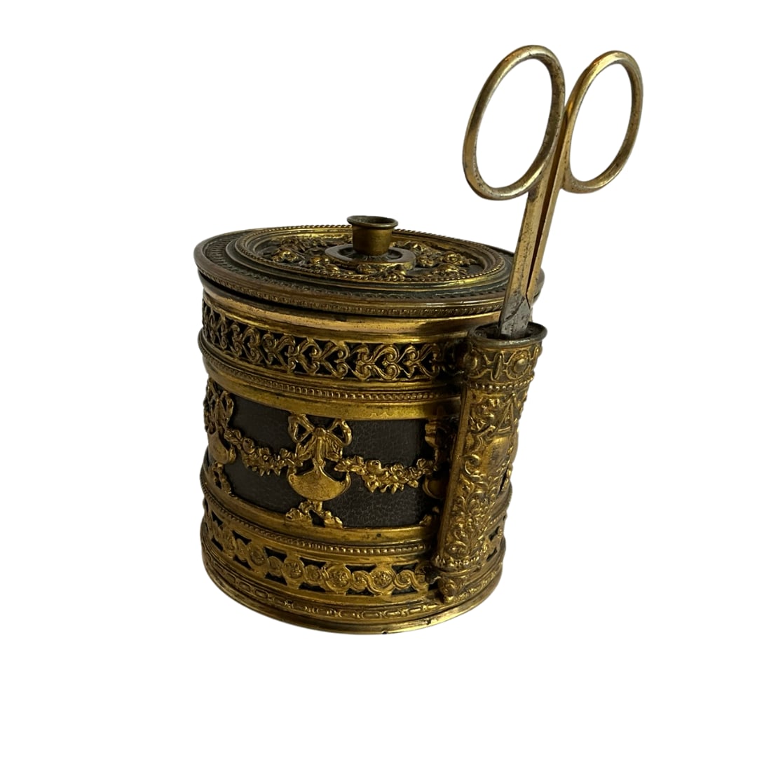 Antique Victorian Brass String Box With Scissors (1 of 4)