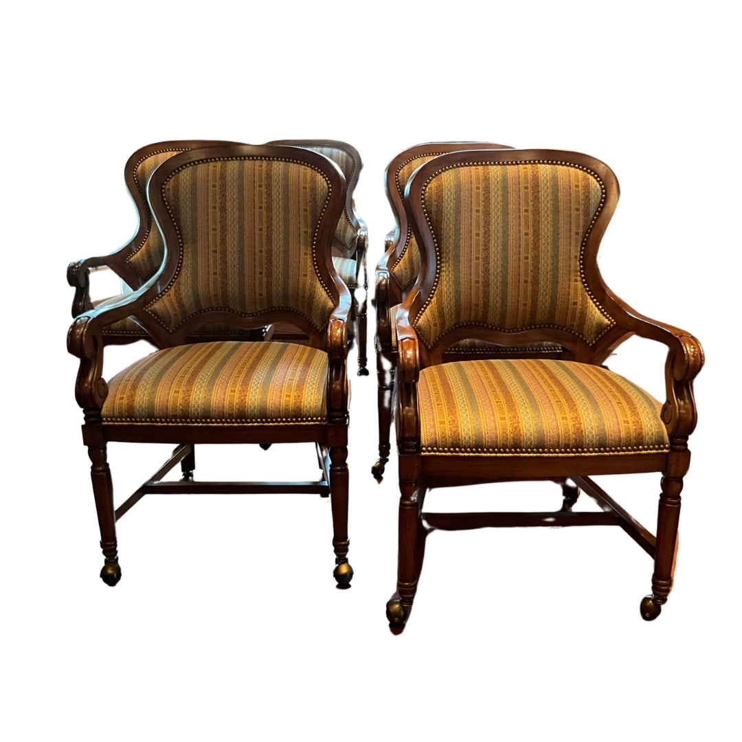 Set of Six Custom Upholstered Blue Velvet Back Chairs (1 of 8)