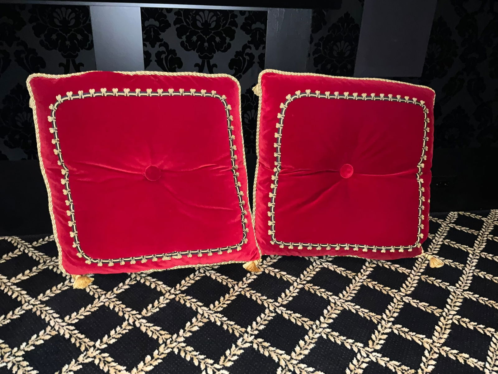 Pair of Red Velvet Down Pillows (1 of 3)