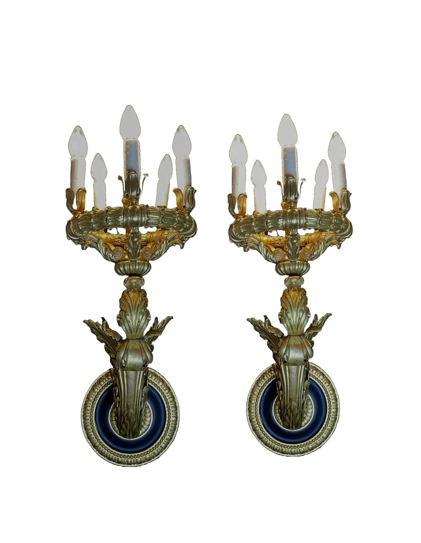 Pair of Gold and Black Roccoco Five Light Wall Sconces (1 of 5)