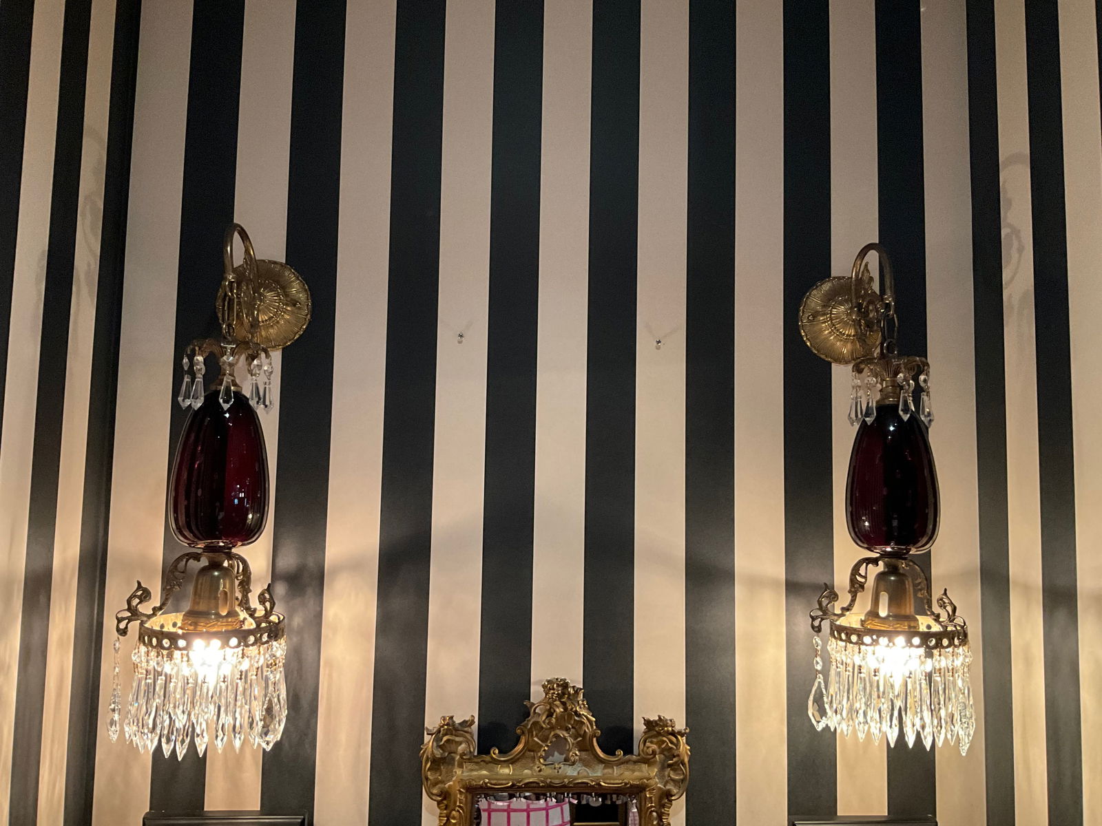 Pair of Victorian Purple Glass Crystal Prism Wall Sconces (1 of 5)