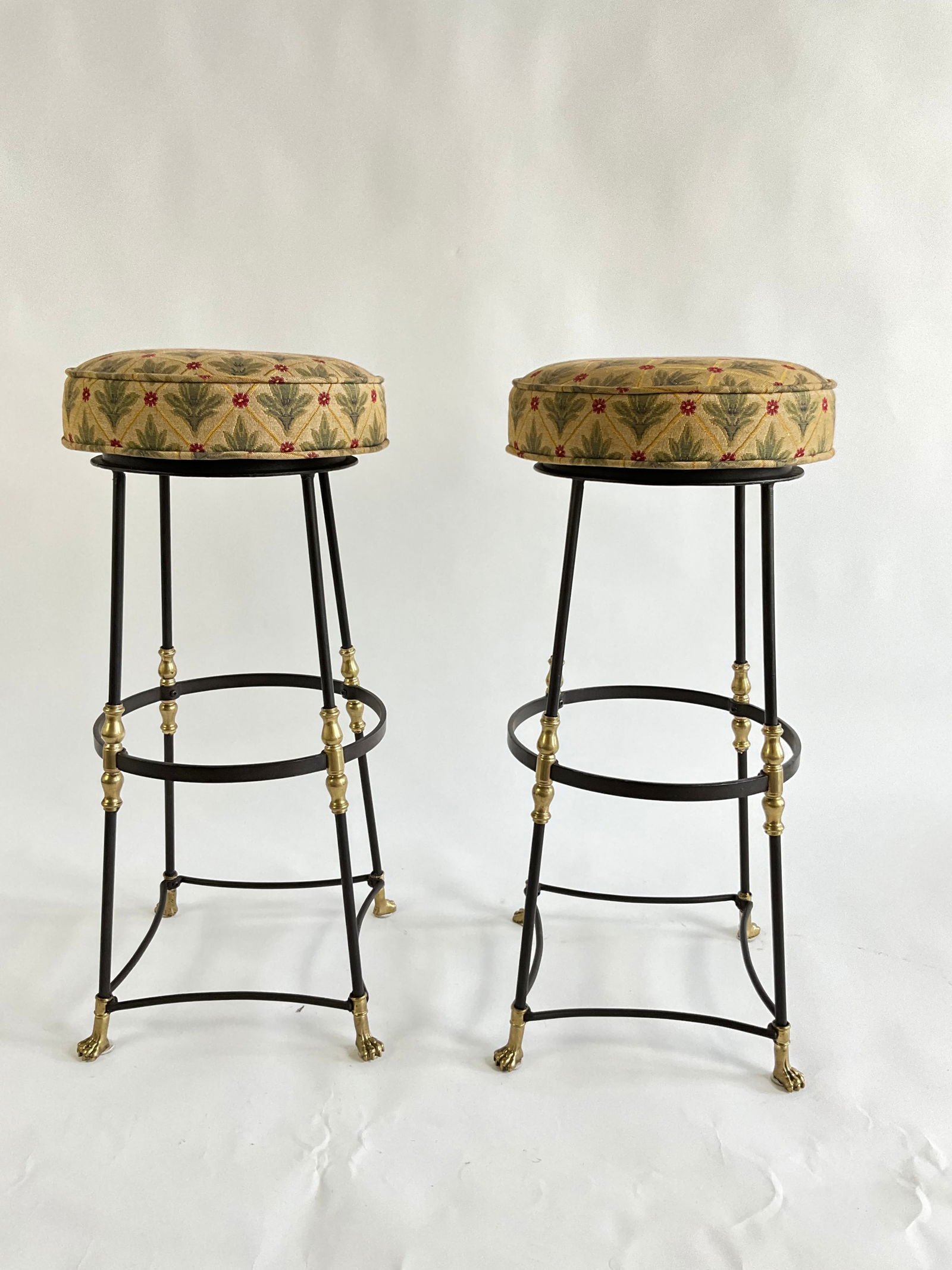 Pair of Paul Ferrante Old Iron Polished Unlacquered Brass Stools (1 of 6)