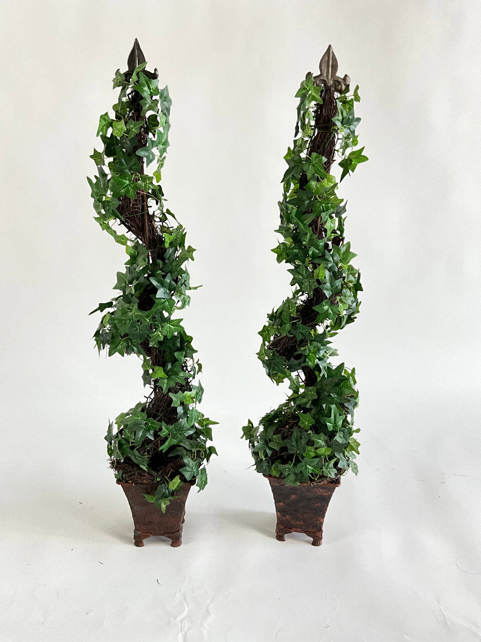 Pair of Faux Green Ivy Spiral Topiary Trees (1 of 2)