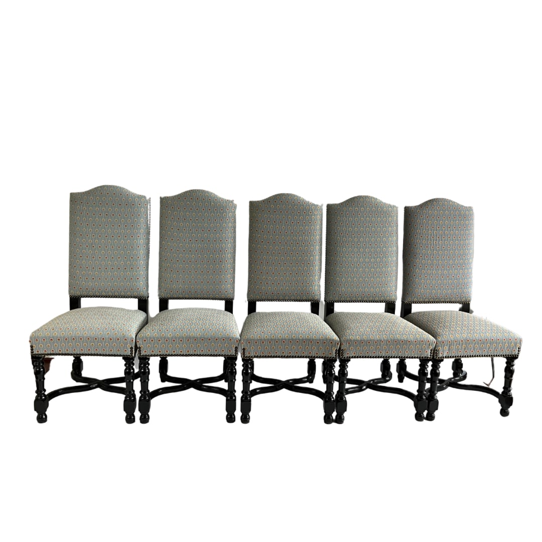 Set of Five French Louis XVII Style Upholstered Dining Chairs (1 of 5)