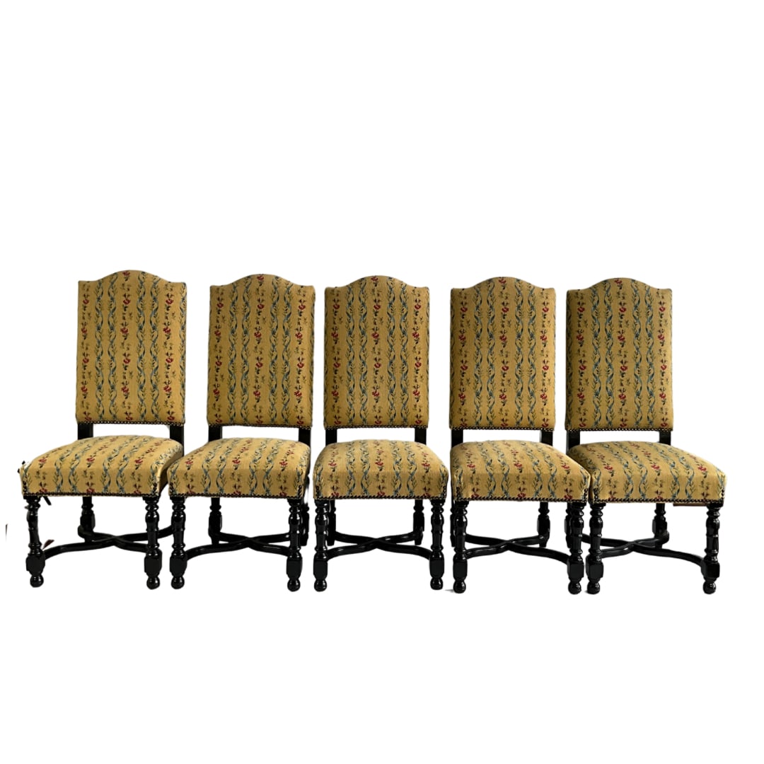 Set of Five French Louis XVII Style Upholstered Dining Chairs (1 of 5)