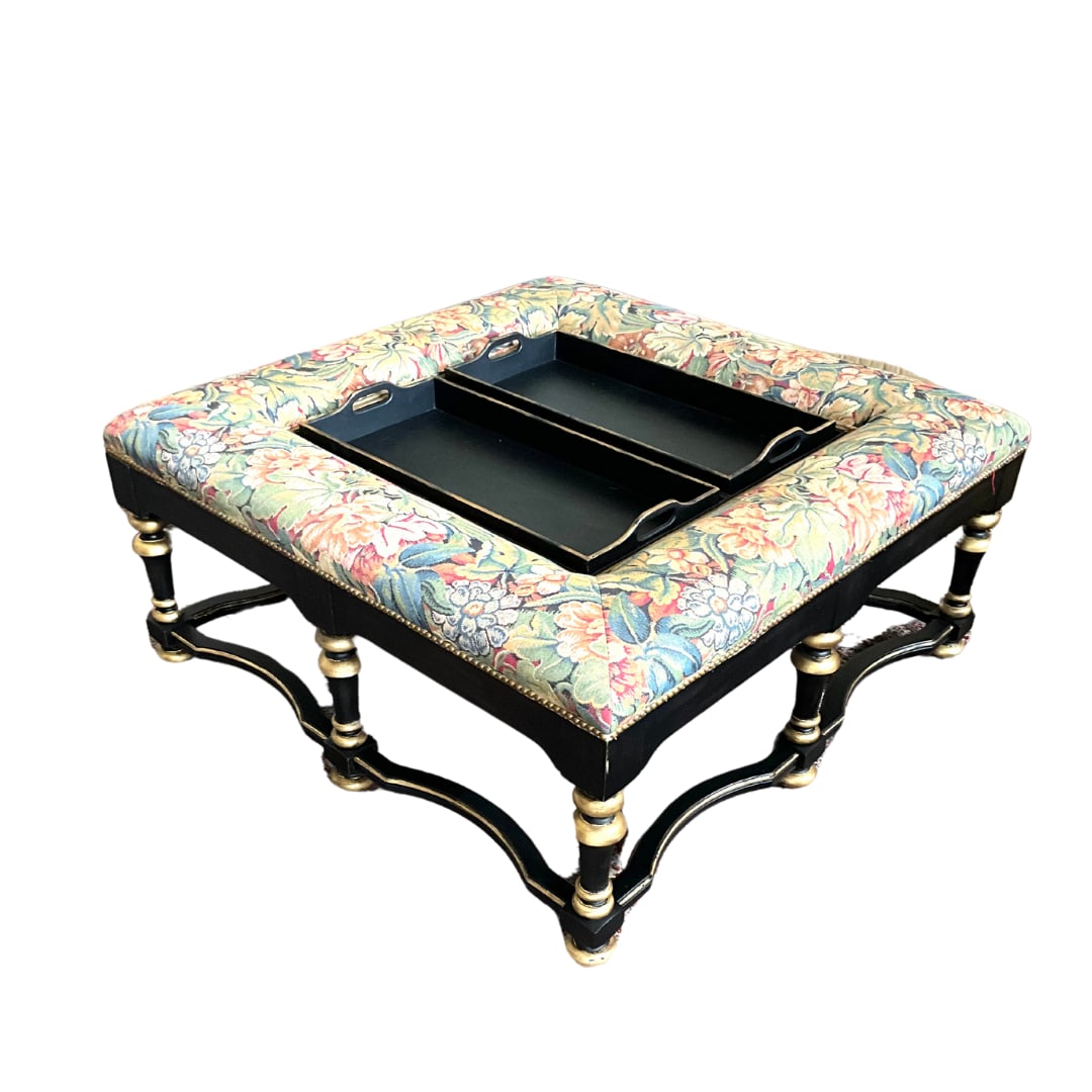 Large Upholstered Century Furniture Coffee Table with Tray Inserts (1 of 5)