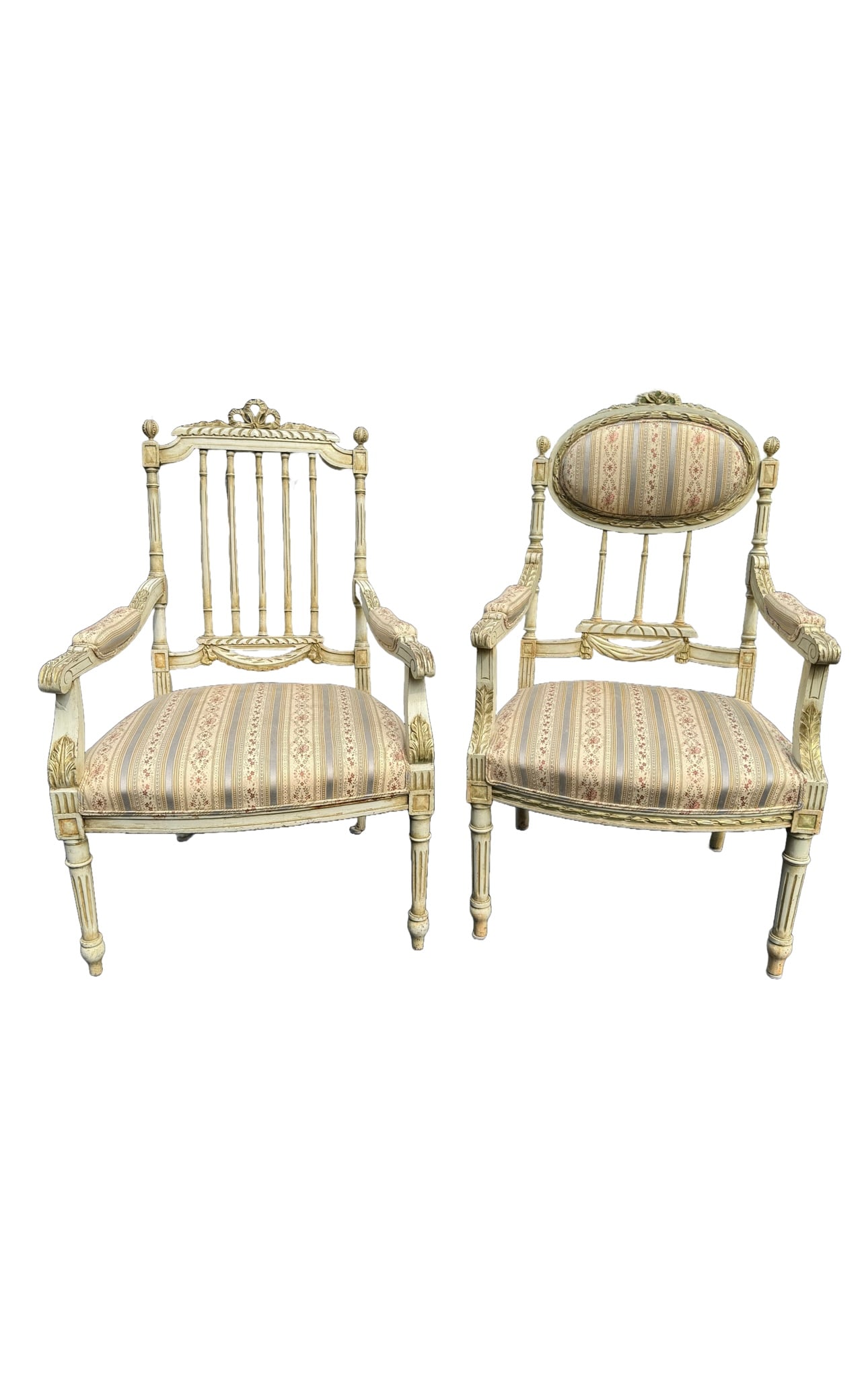 Antique French His and Her Parlour Chairs: **His and Her Parlor Chairs**Discover the charm and elegance of this beautifully matched set of His and Her parlor chairs, a perfect addition to any sophisticated sitting area. These chairs, crafted w