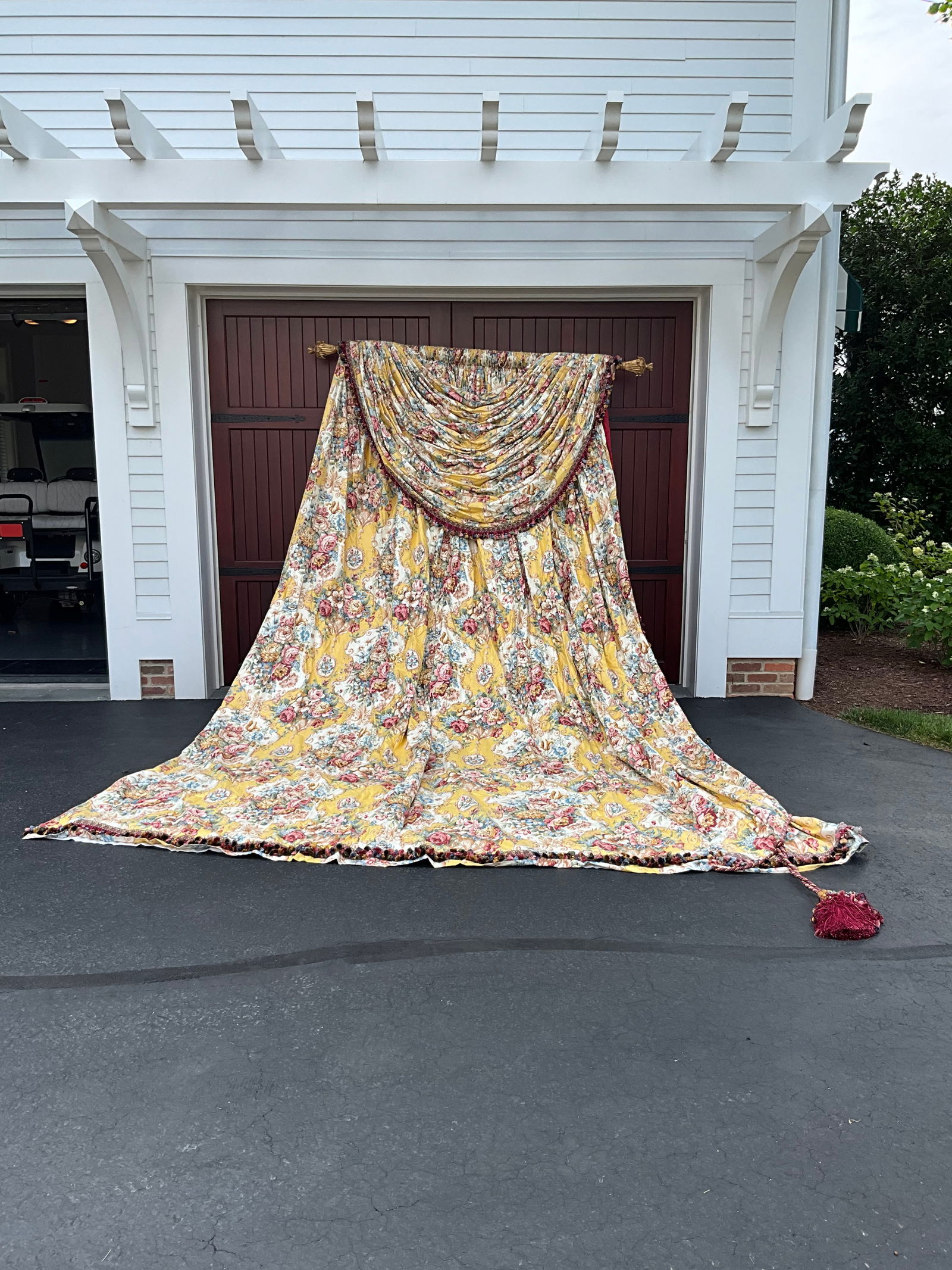 Large Custom made Floral Drapery Panel with Tassel and Rod (1 of 9)