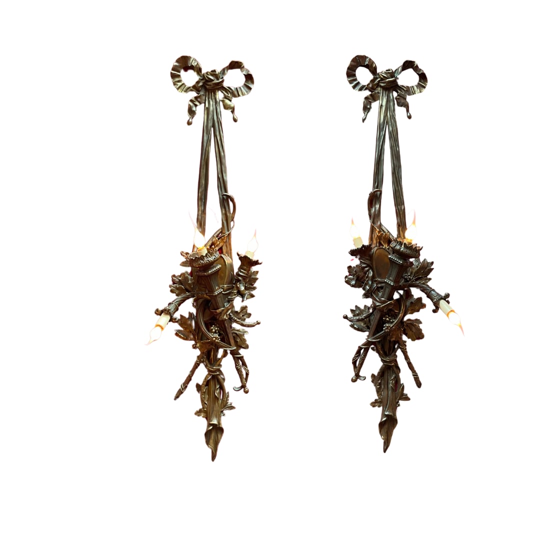Pair of Bronze French Louis XVI Style Wall Sconces (1 of 3)