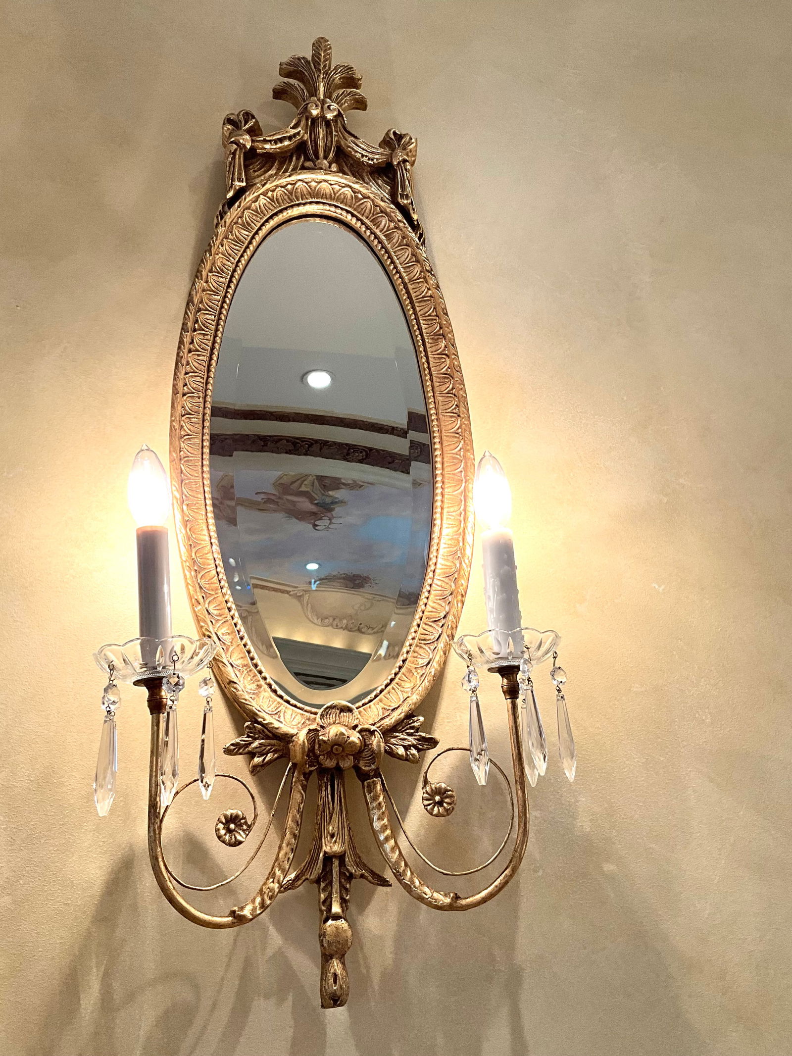 Gold Gilt Electric French Style Oval Beveled Mirror Girondole Sconce (1 of 2)