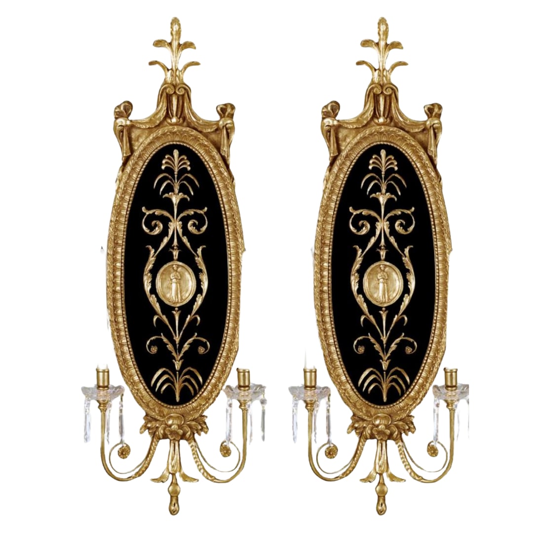 Pair of Gold Gilt and Black French Style Decorator Quality Electric Wall Sconces (1 of 3)