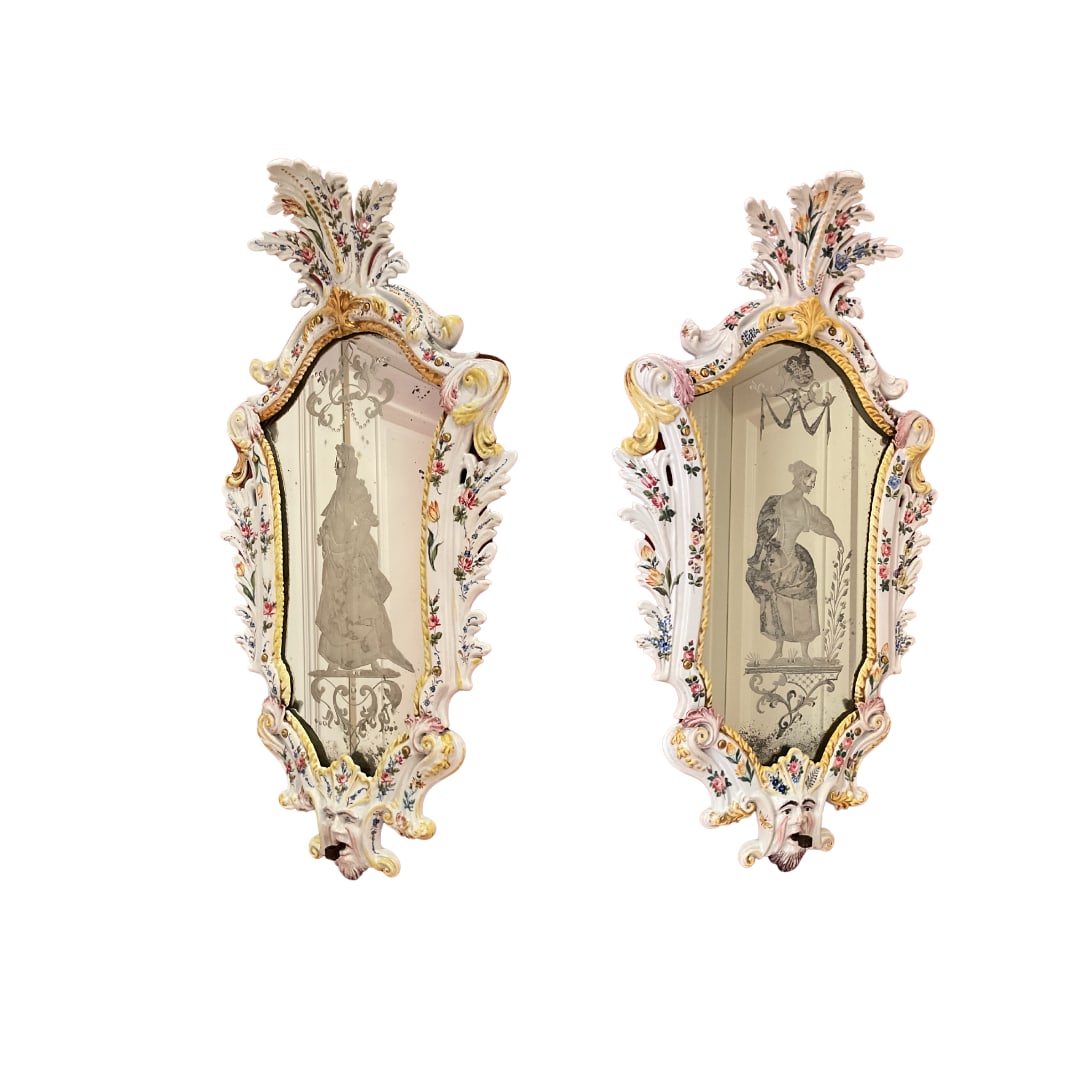 Pair of Antique Italian Faience Etched Porcelain Mirrors (1 of 14)