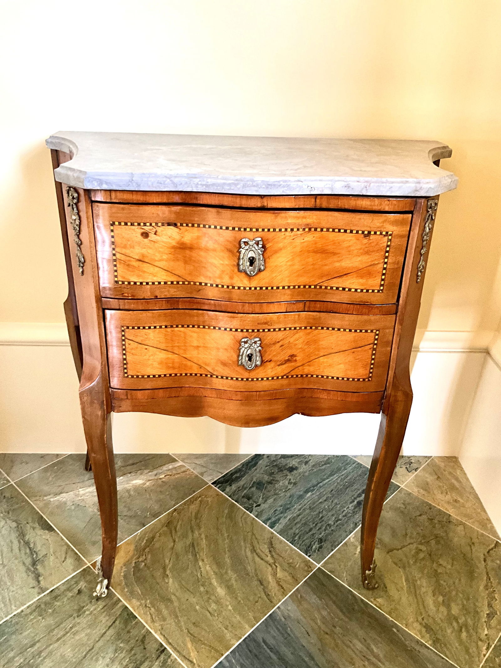 Antique Louis XVI Transitional Style Walnut Marble Top Commode (1 of 5)
